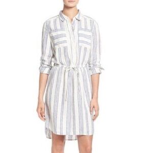 NWOT Caslon 100% Linen women’s long sleeve Shirt Dress blue white stripe M